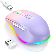 RGB Wireless Mouse Rechargeable Silent USB Jiggler Pink Purple