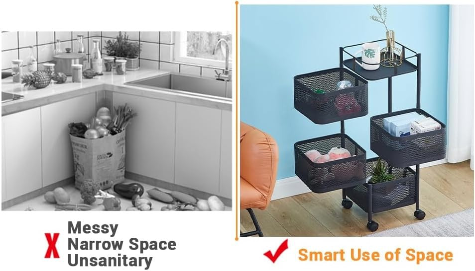 5 Tier Rotating Vegetable Rack Storage Trolley on Wheels Metal Mesh
