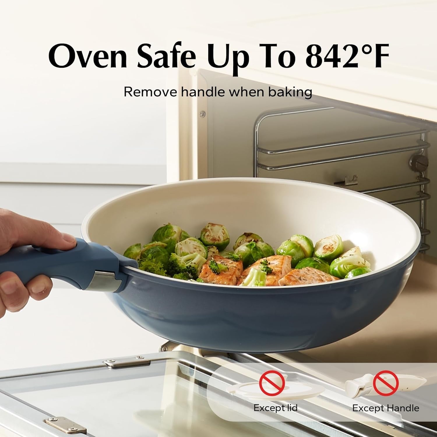 5pcs Blue Non Stick Ceramic Cookware Set with Detachable Handle Induction Safe
