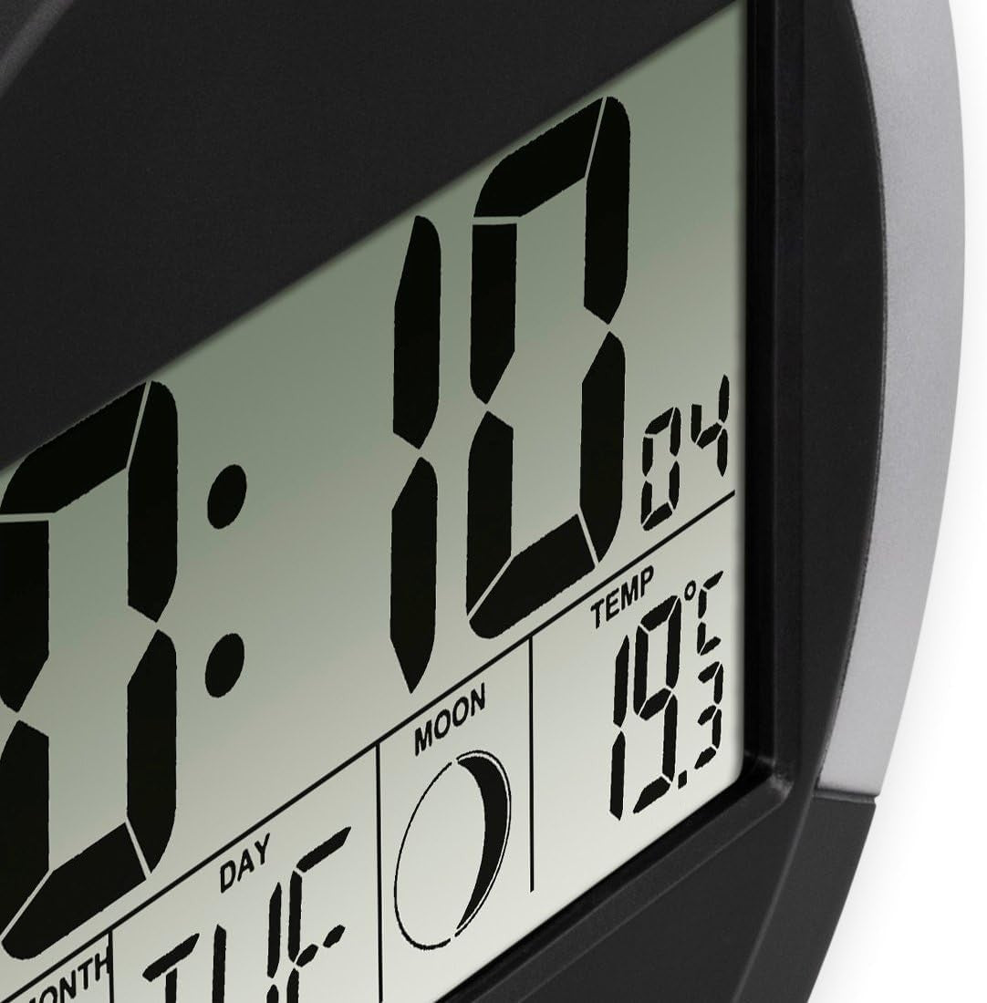 Digital Wall Clock Radio Controlled – LCD Display Calendar Thermometer Silent