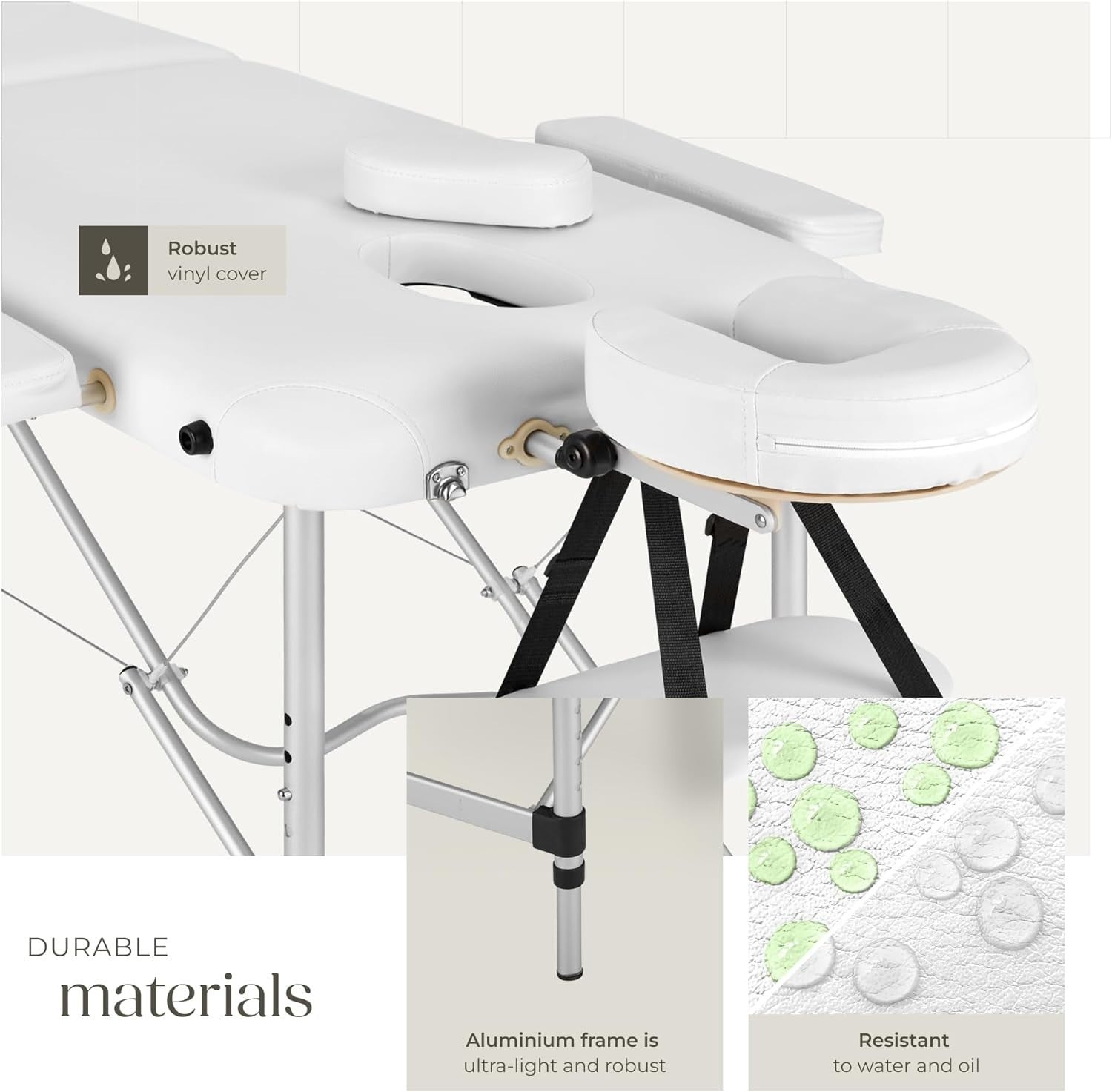 Portable 2 Section Massage Table Foldable Spa Beauty Bed 60cm Adjustable White