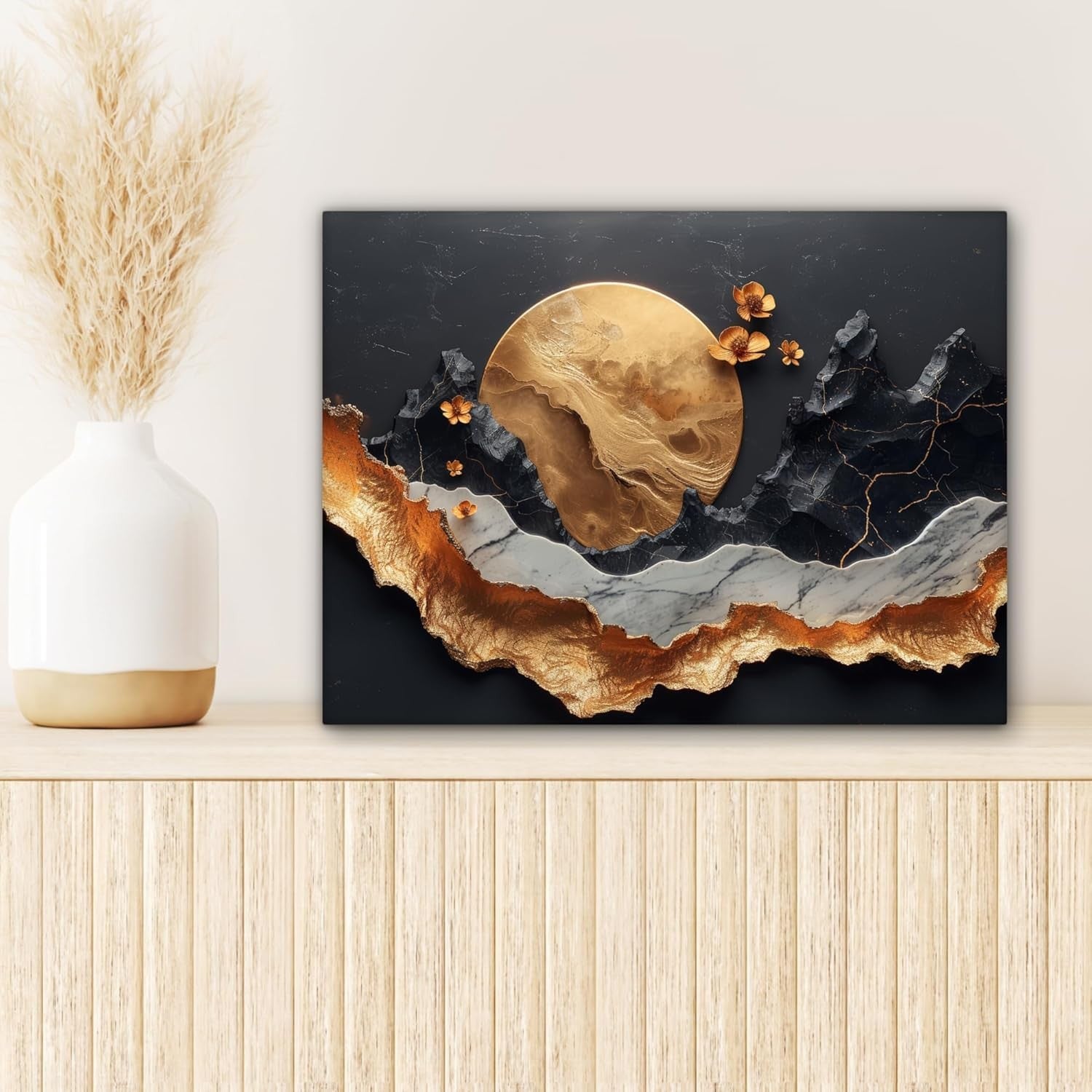 Gold Black Abstract Canvas Wall Art 40x30cm Luxury Framed Print