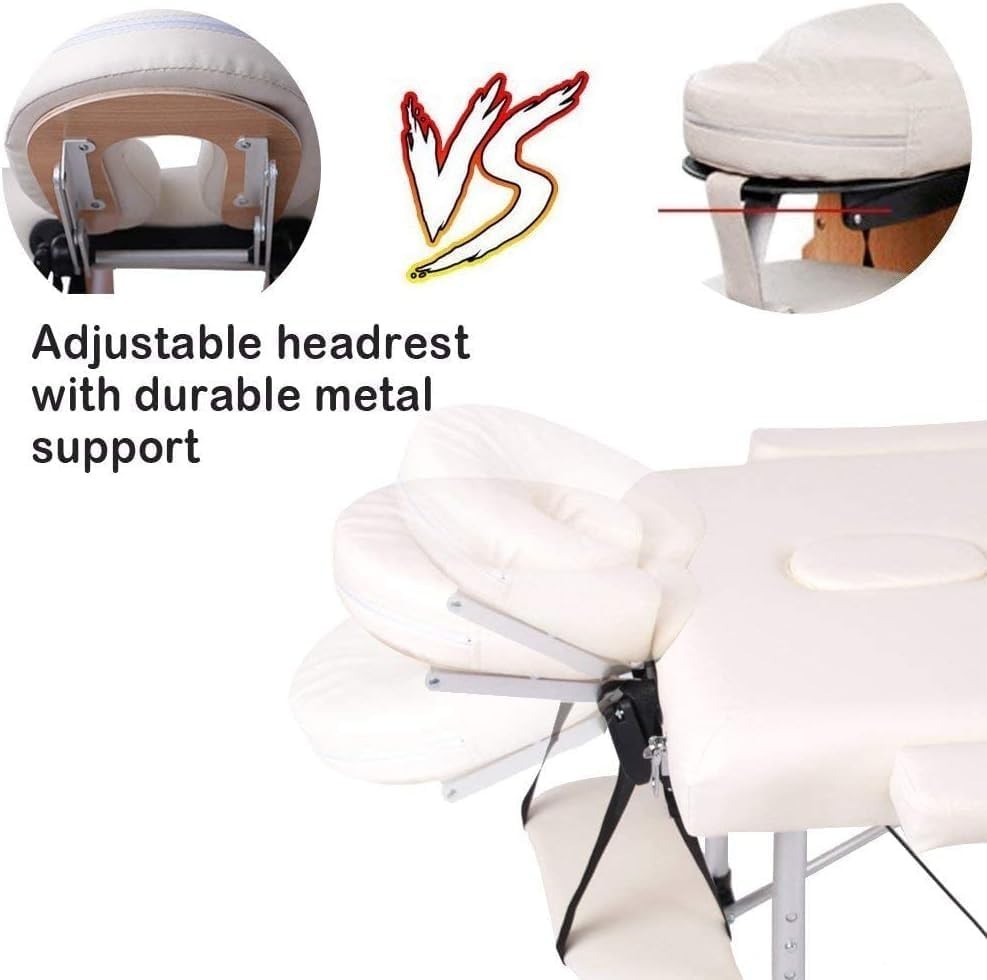 Portable 3 Section Massage Table Aluminium Foldable Therapy Bed 60cm Beige