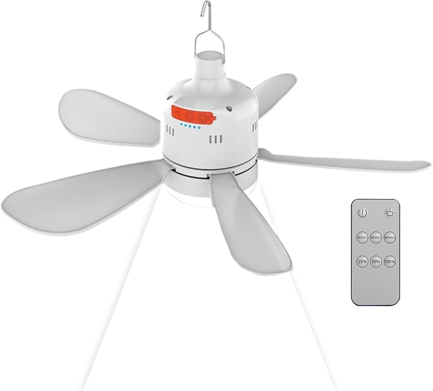 Rechargeable Tent Ceiling Fan with Light, 3-Speed, Remote, Portable, Outdoor