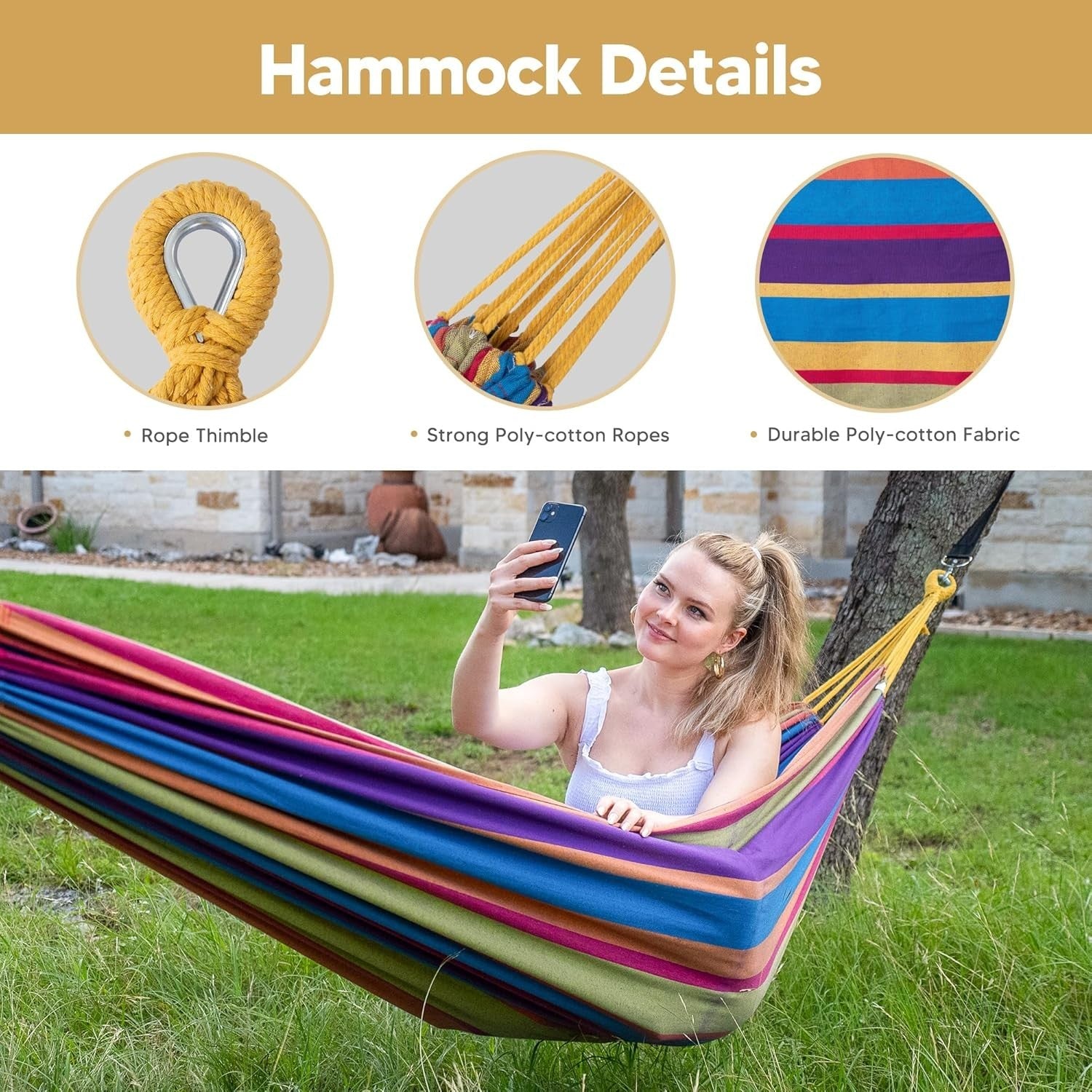2 Person Hammock with Stand | 475lb Capacity | Portable Outdoor Bed | Rainbow