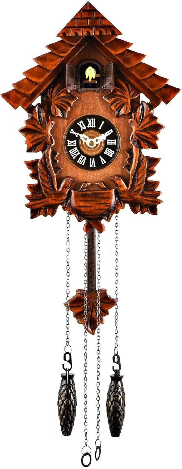 Traditional Cuckoo Wall Clock Rustic Chalet Style Quartz Timepiece 28cm