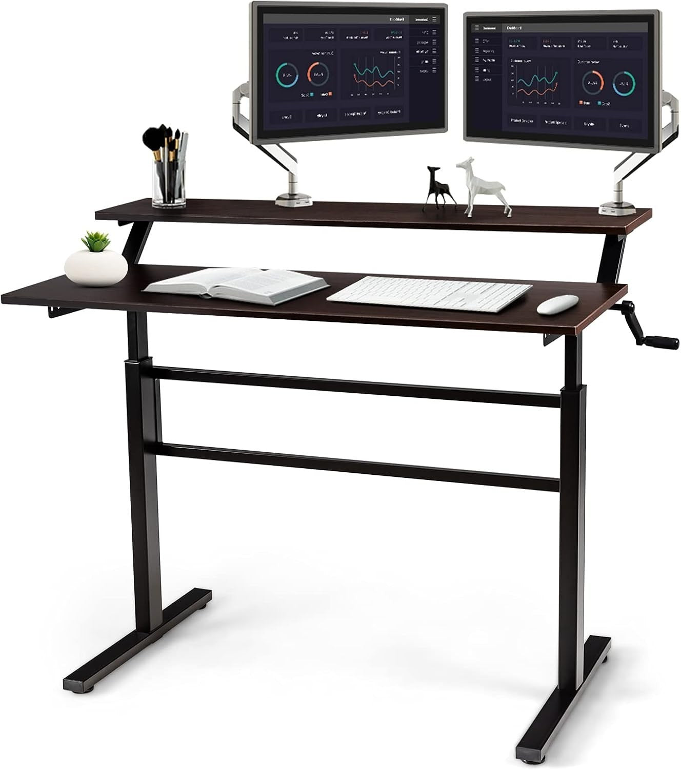 Height Adjustable Standing Desk 113cm Sit Stand Crank Table Brown