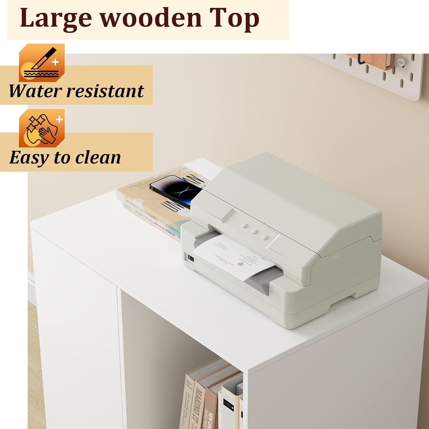White Mobile File Cabinet 75cm Under Desk Storage with Shelves