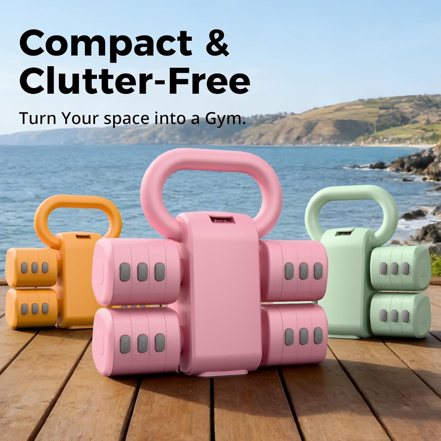 Pink 2-in-1 Adjustable Dumbbell Kettlebell Set Quick Change 2.2–5.5lb