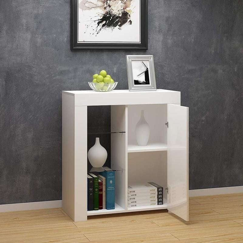 White High Gloss LED Sideboard Cabinet RGB Light Display Unit Storage Shelf