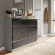 Modern 8 Drawer Chest Black Storage Cabinet Grey Unit for Bedroom Office