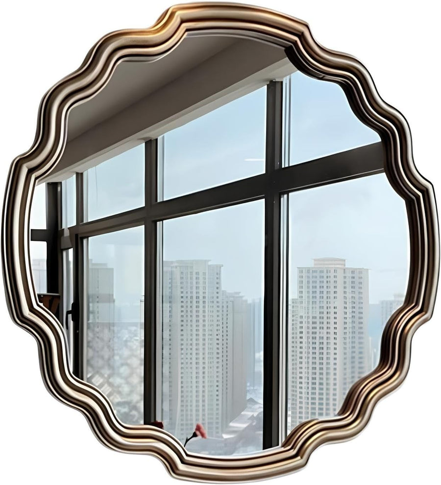 Irregular Round Wavy Wall Mirror 65x65cm Retro Frame Vanity Mirror