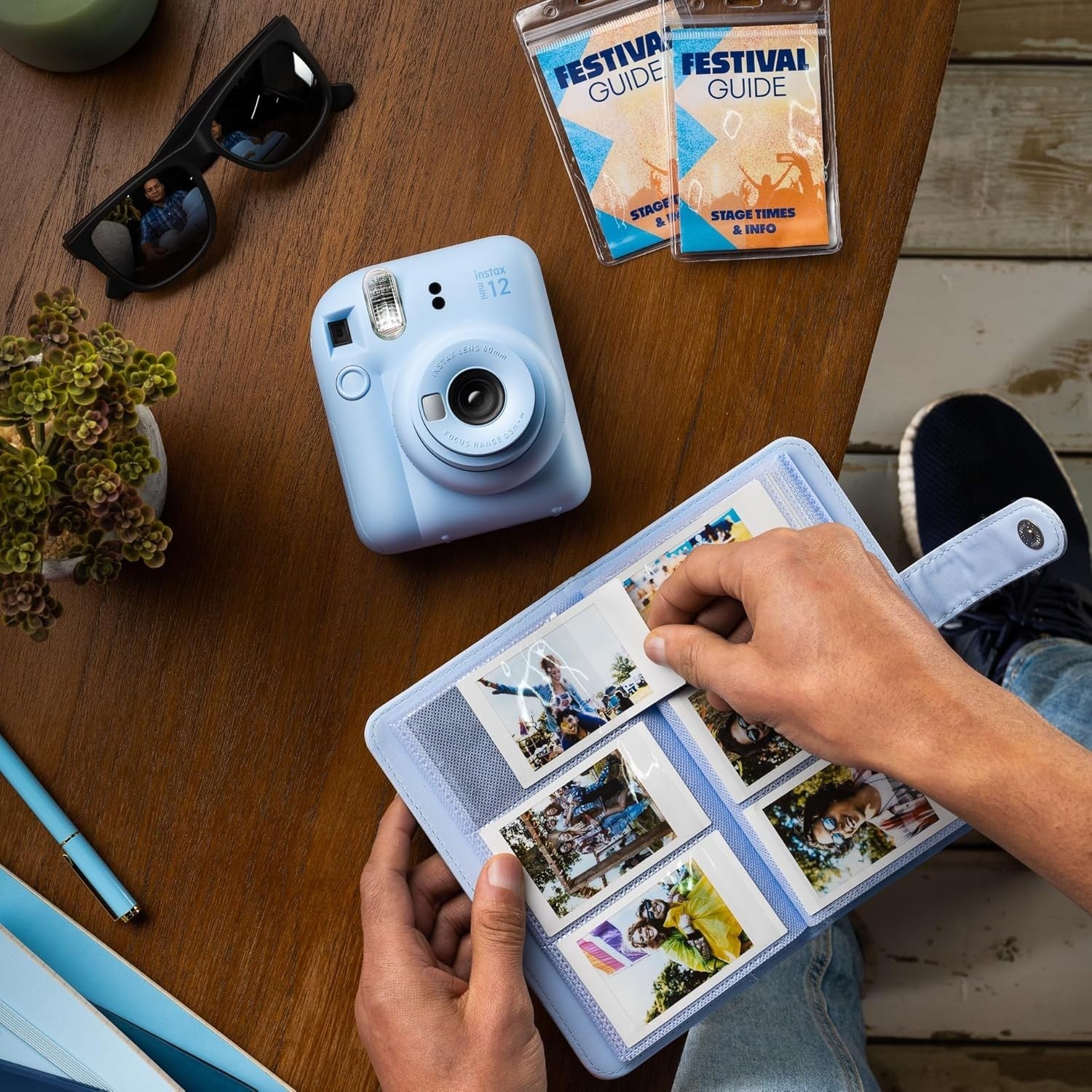 Mini Instant Camera Selfie Mirror Auto Flash Pastel Blue Photo Printer