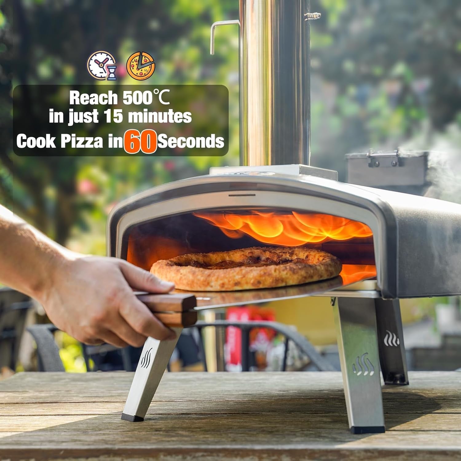 Outdoor Pellet Pizza Oven | Portable Garden BBQ Cooker w/ Stone & Foldable Legs