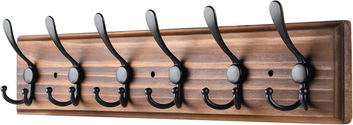 Wooden Wall Mounted Coat Rack | 6 Hook Heavy Duty Hanger for Hallway & Entryway