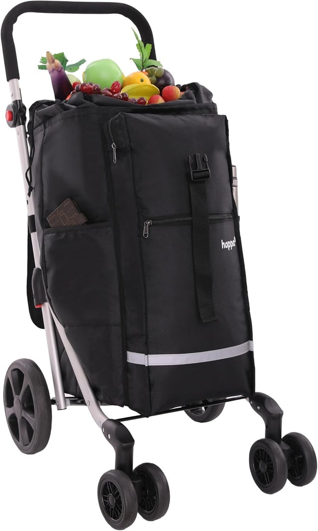 74L Foldable Shopping Trolley 6 Wheels Lightweight Grocery Cart Storage