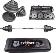 50KG Adjustable Dumbbell & Barbell Set Cast Iron Weights Home Gym Case