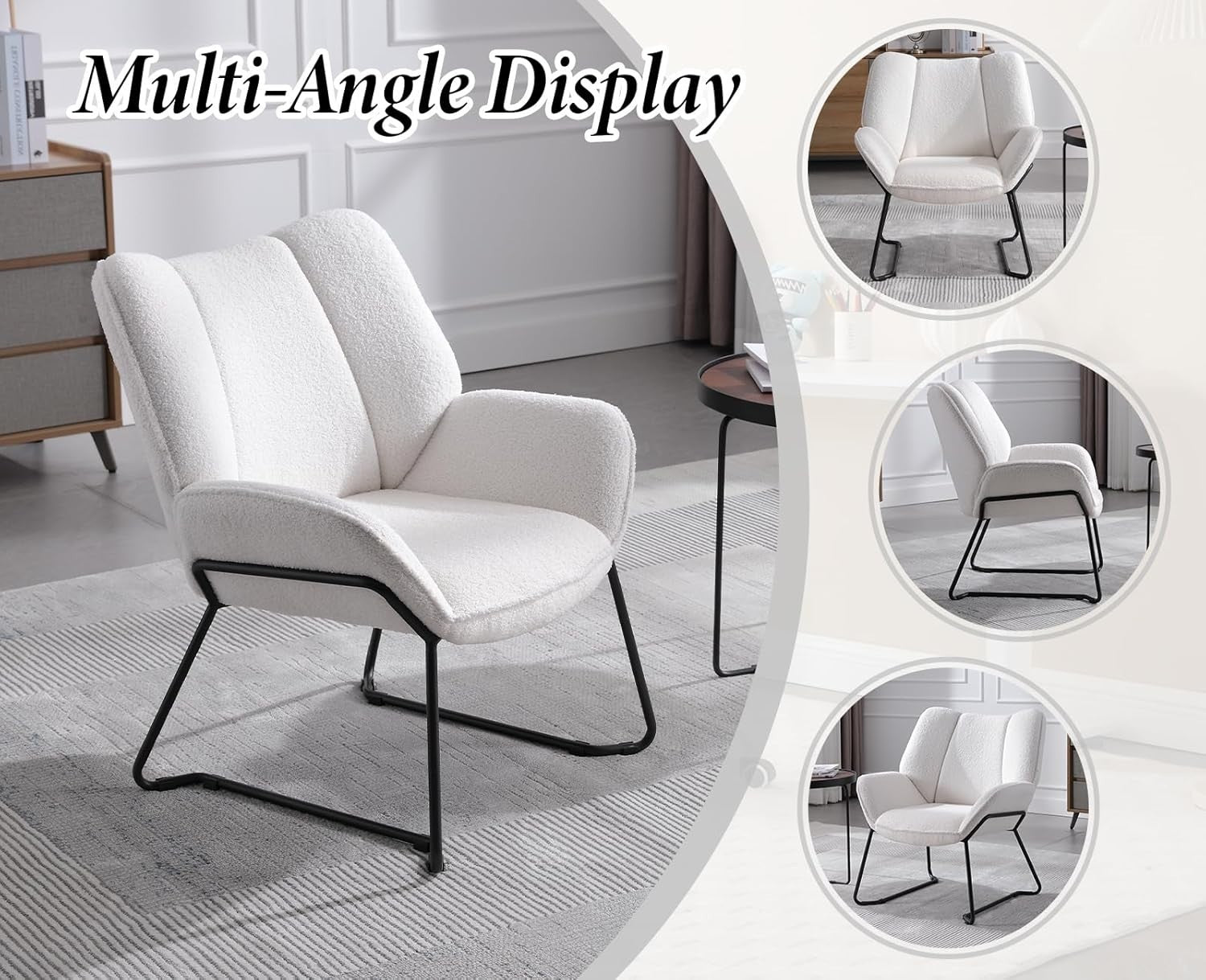 White Chenille Tub Chair Accent Armchair Living Room Bedroom Lounge Seat