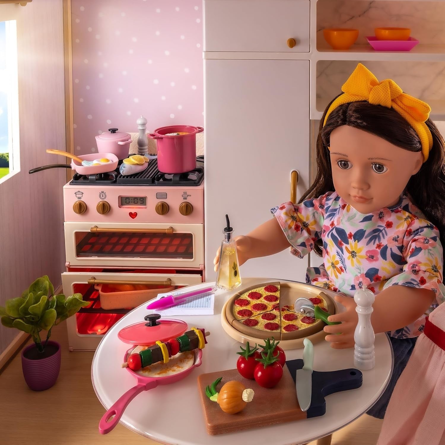 18 Inch Doll Oven Playset w/ Lights Sounds Pretend Food Kitchen