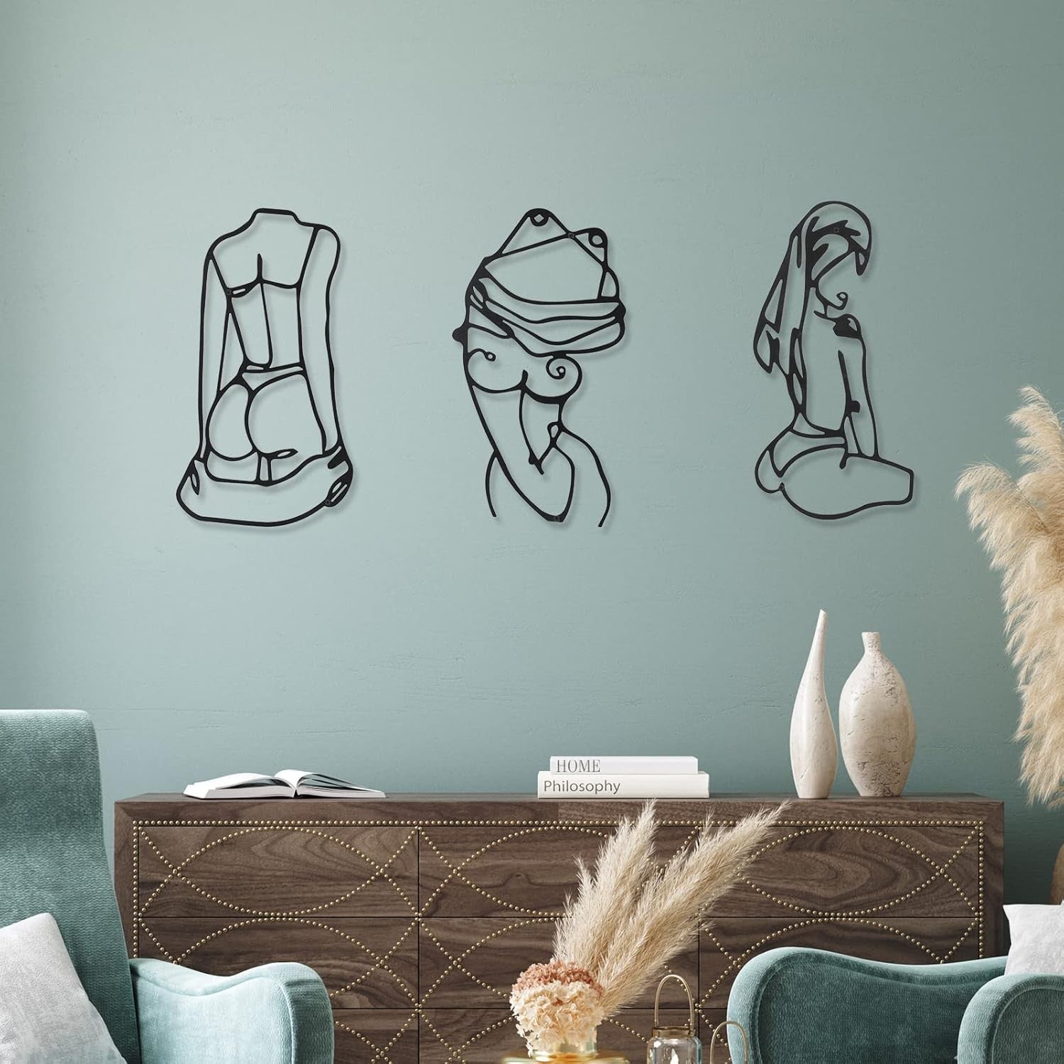 3Pcs Metal Wall Art Minimalist Abstract Woman Line Decor Set