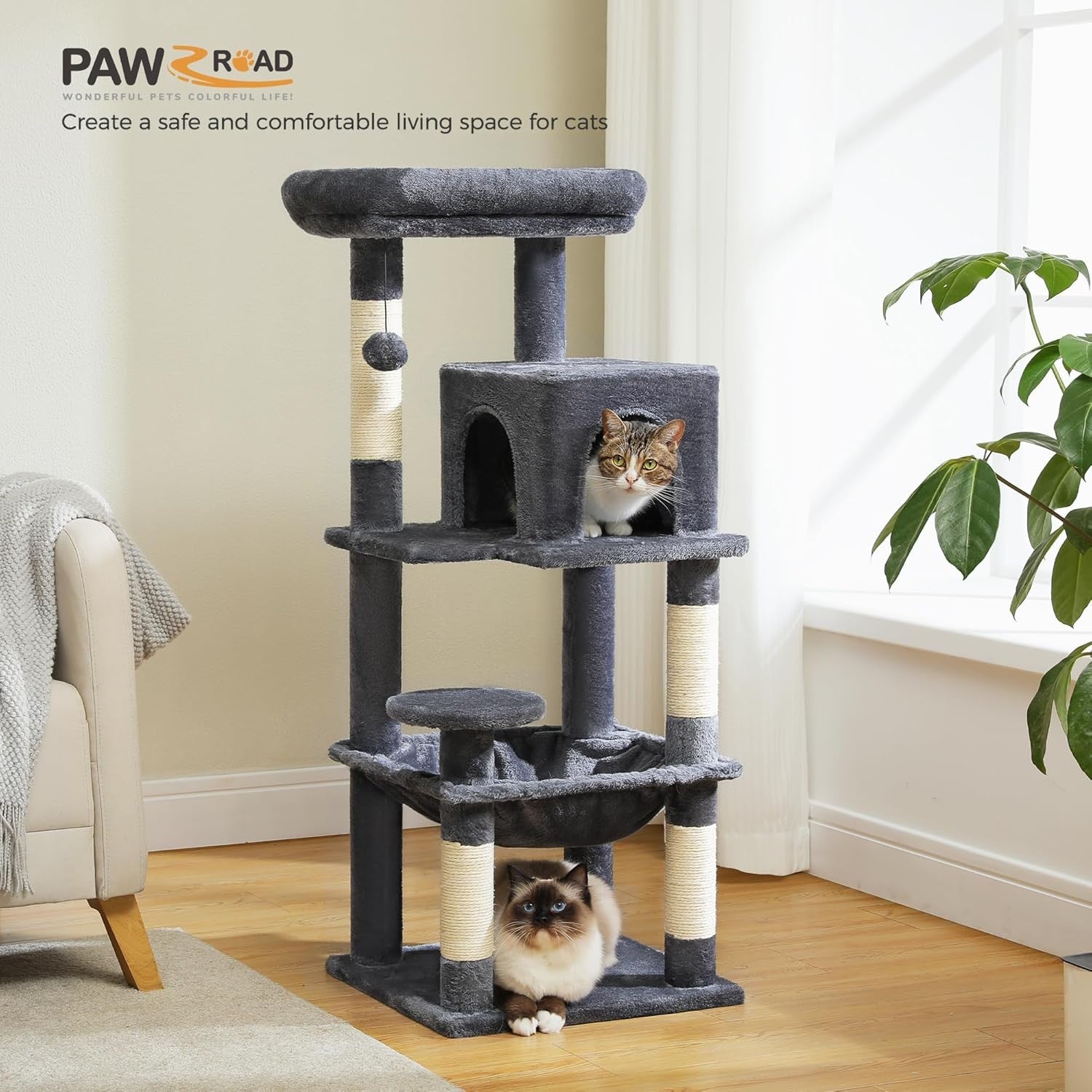 116cm Cat Tree Tower Multi Level Scratching Posts Condo Hammock Dark Grey