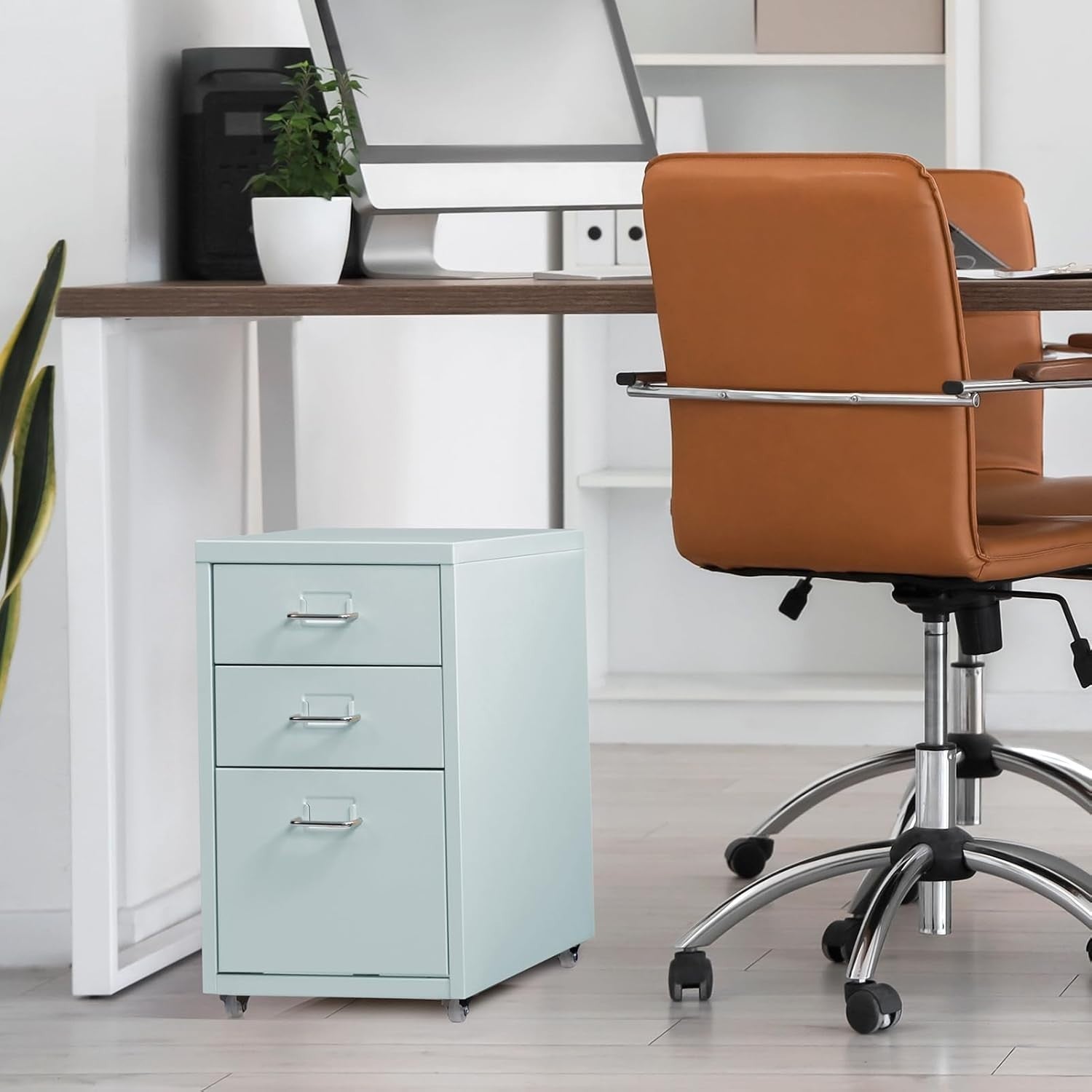 Grey Green Metal Rolling Drawer Unit 3 Tier Under Desk File Storage