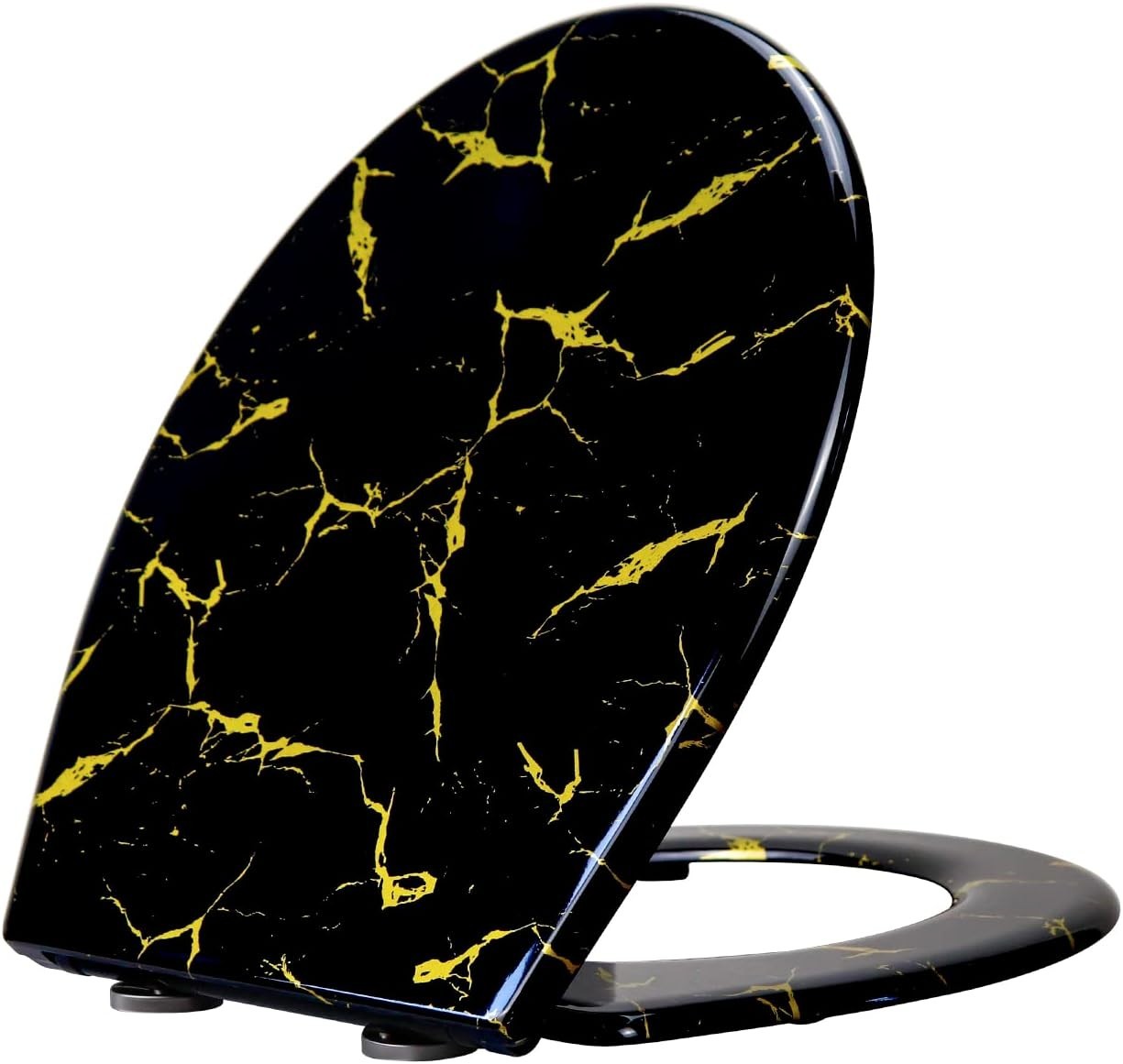 Black Toilet Seat Soft Close Quick Release Gold Glitter Duroplast 45x37cm