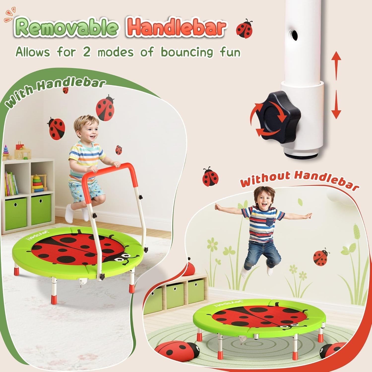 3FT Toddler Trampoline Foldable Mini Jumper Adjustable Handle Kids 36”