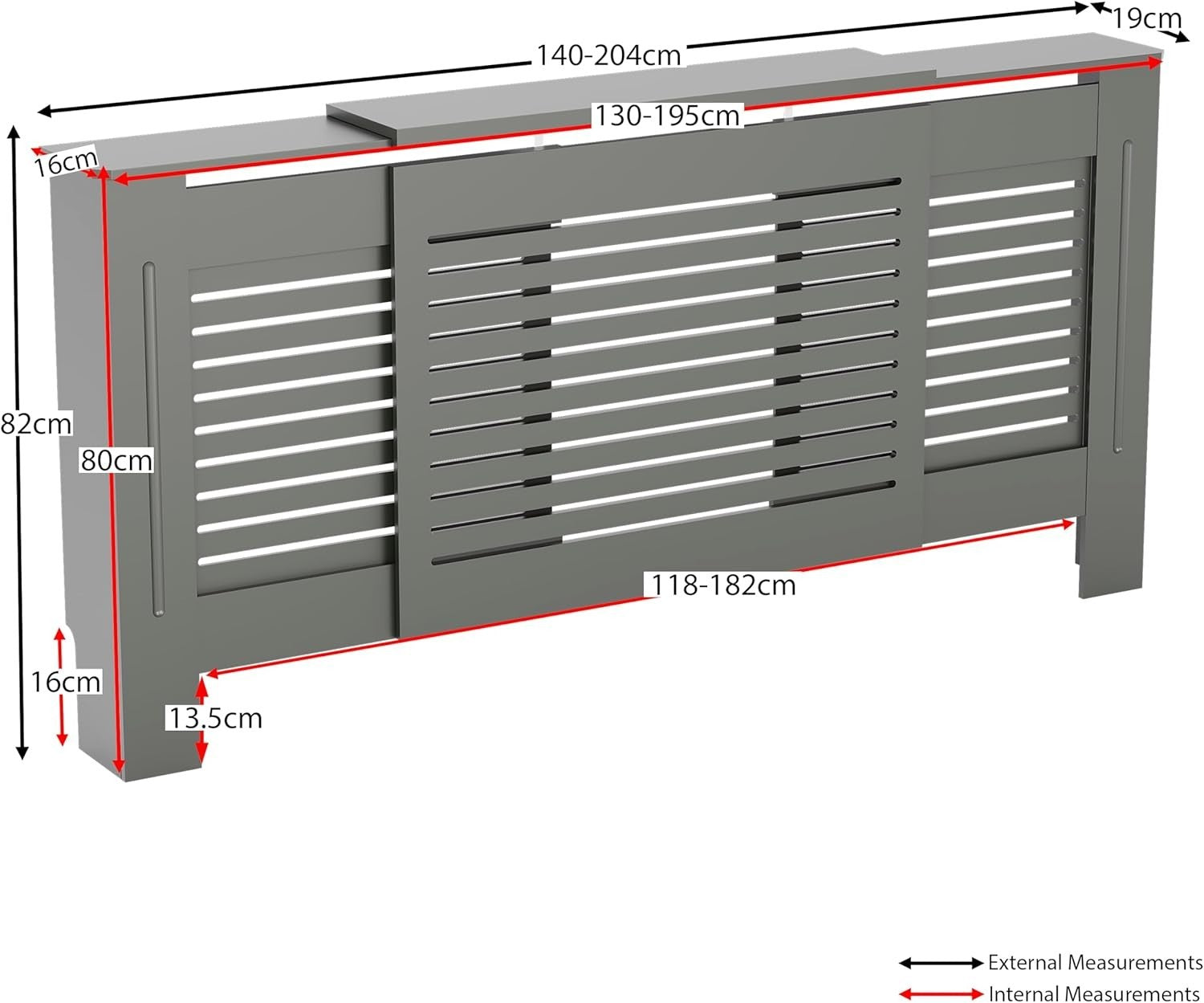 Adjustable Olive Grey Radiator Cover MDF Cabinet 195x80x16cm Modern Design