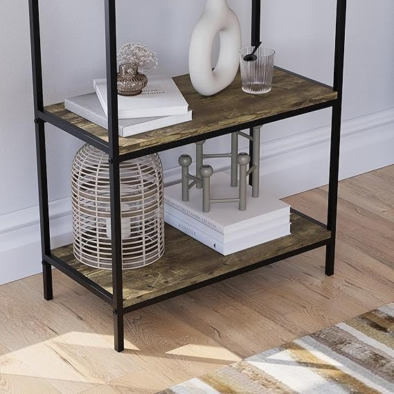 3 Tier Industrial Bookcase Shelf Unit Rustic Wood Metal Storage Display Stand