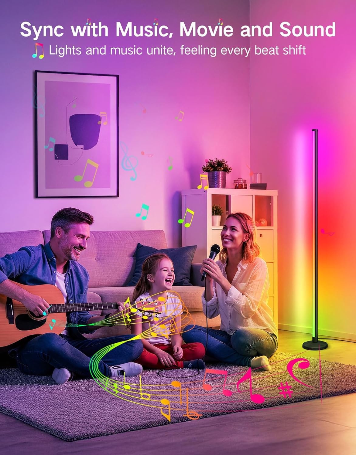 2x LED RGB Corner Floor Lamps Smart App Remote Music Sync Colour Changing