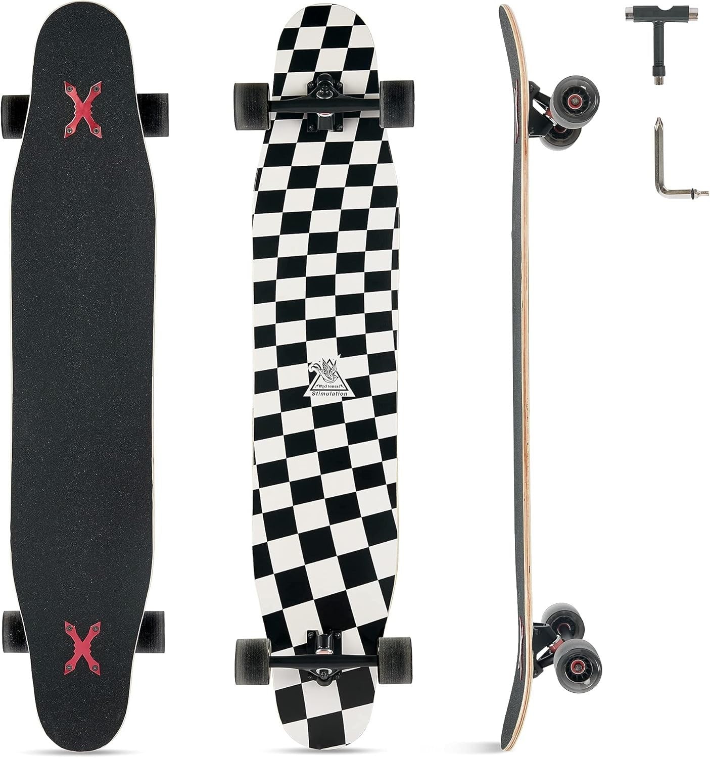 46" Longboard Skateboard B/W Complete 8-Layer Maple Wood Deck Teens & Adults