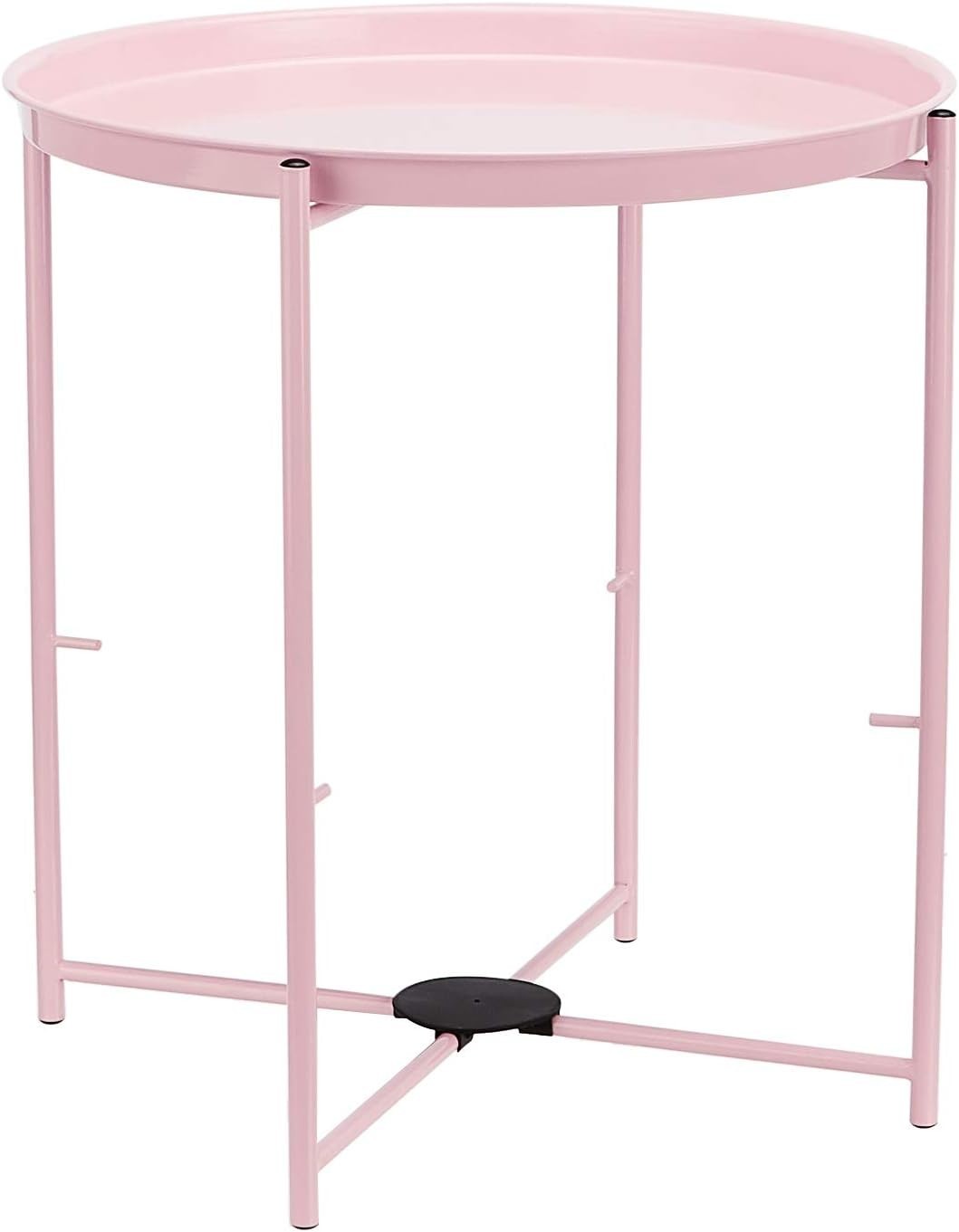 Round Storage End Table Dusty Pink with Fabric Bin 45x45x48cm Modern