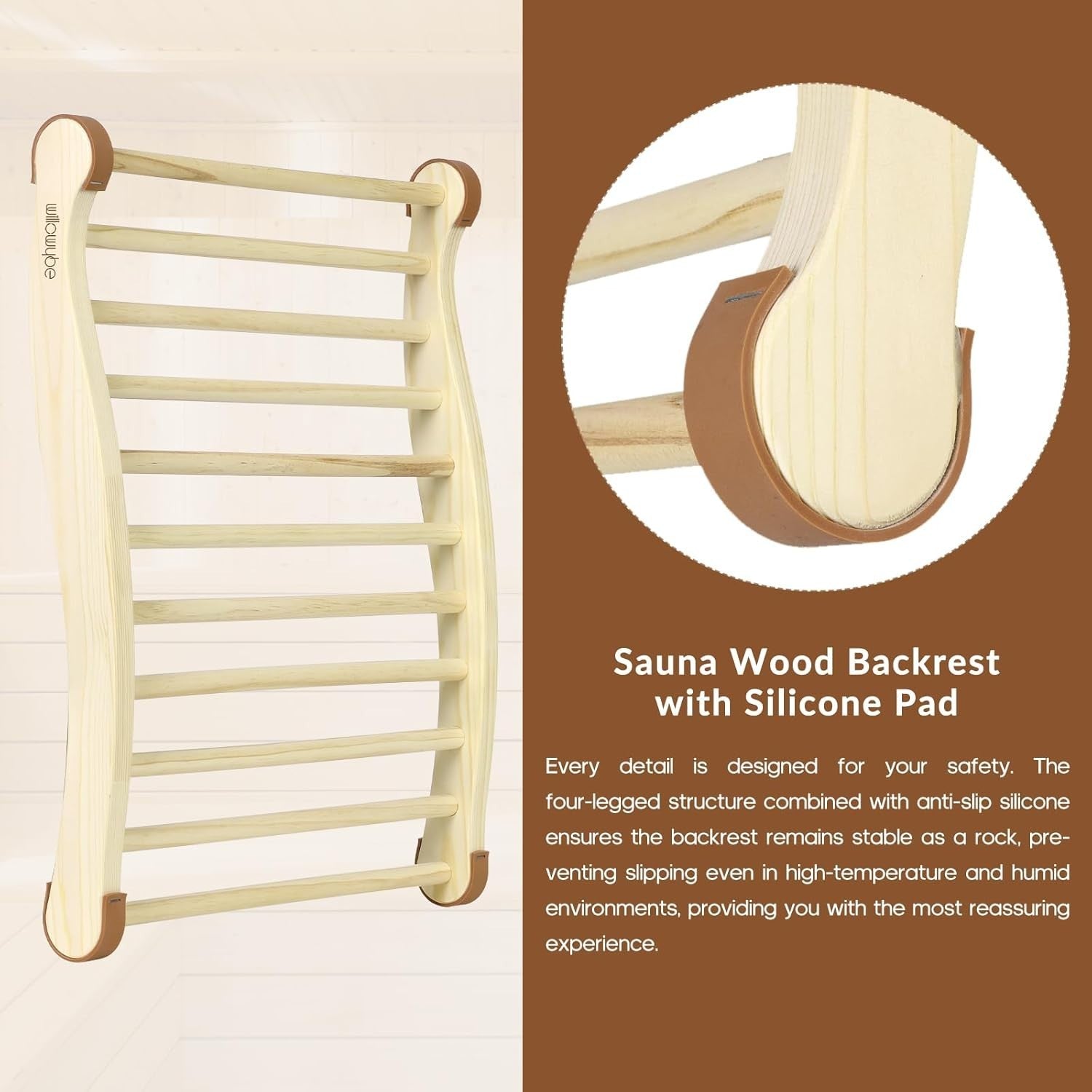 Ergonomic Scotch Pine Wood Sauna Backrest – Non-Slip Pads, Infrared & Steam