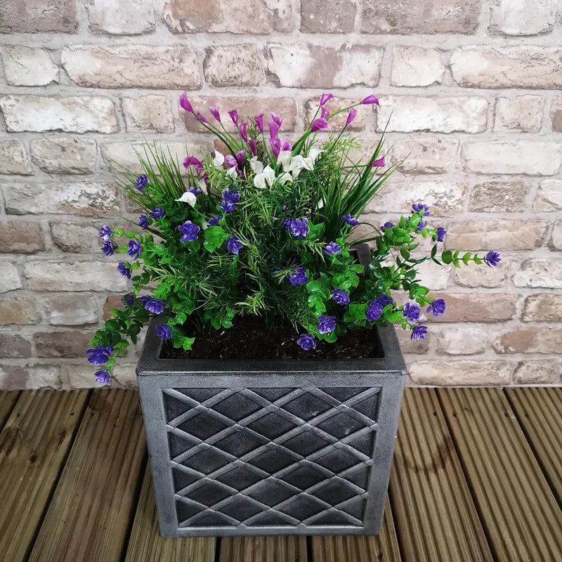 Small Grey Square Garden Planter Pot 30.5cm Outdoor Patio Pewter Plant Box