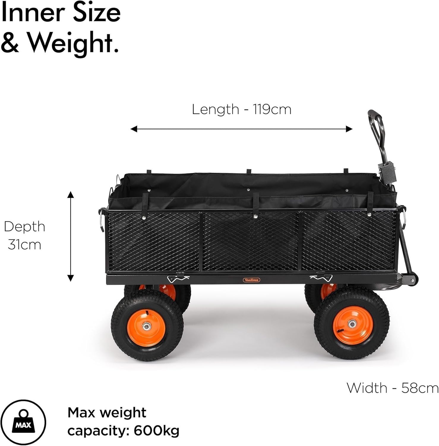 Heavy Duty Garden Cart Utility Wagon 600kg Load Steel Frame Mesh Sides Trolley