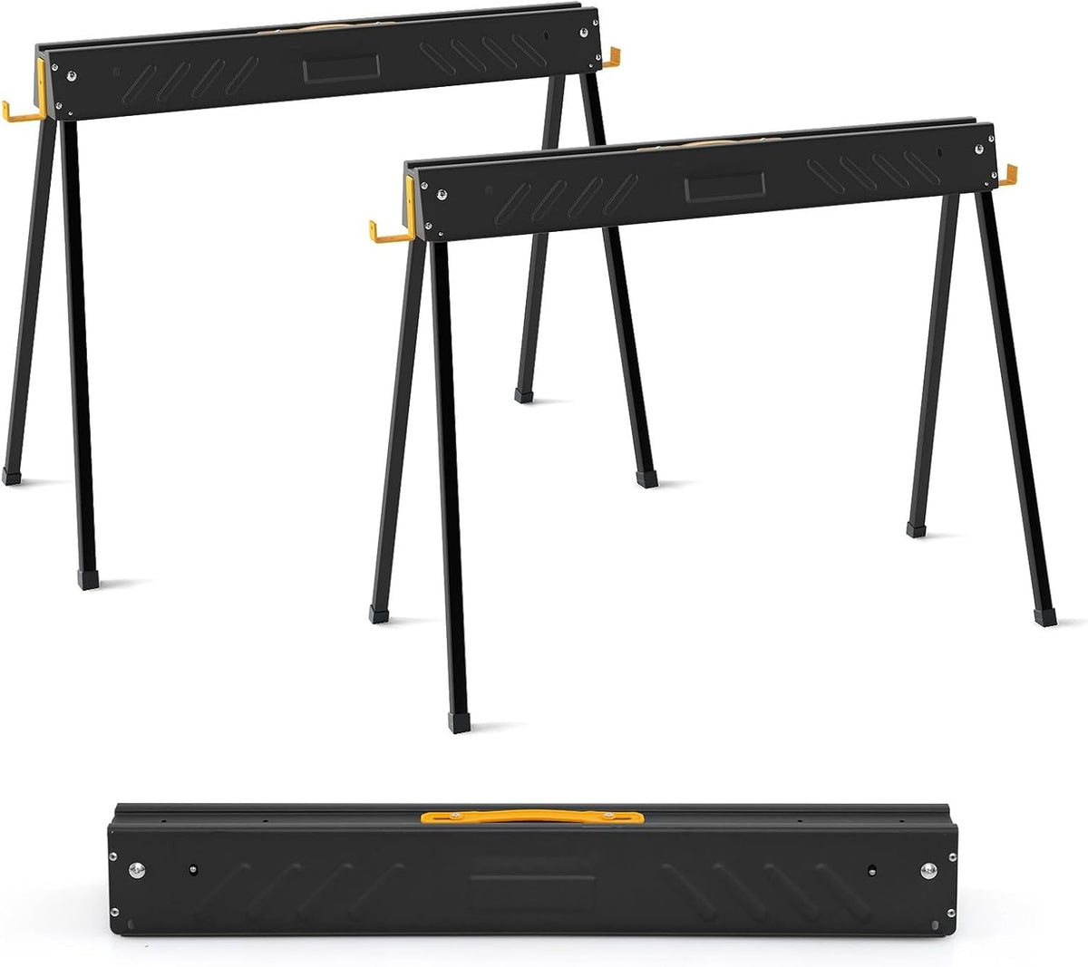 1000kg Folding Saw Horses Pair Heavy Duty Metal Trestles 2x4 Support Hooks