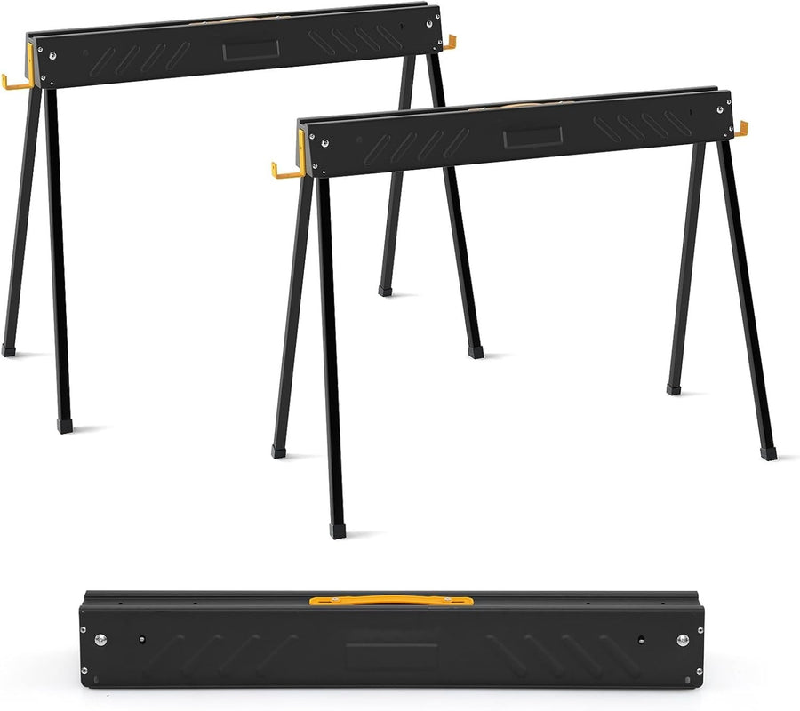 1000kg Folding Saw Horses Pair Heavy Duty Metal Trestles 2x4 Support Hooks