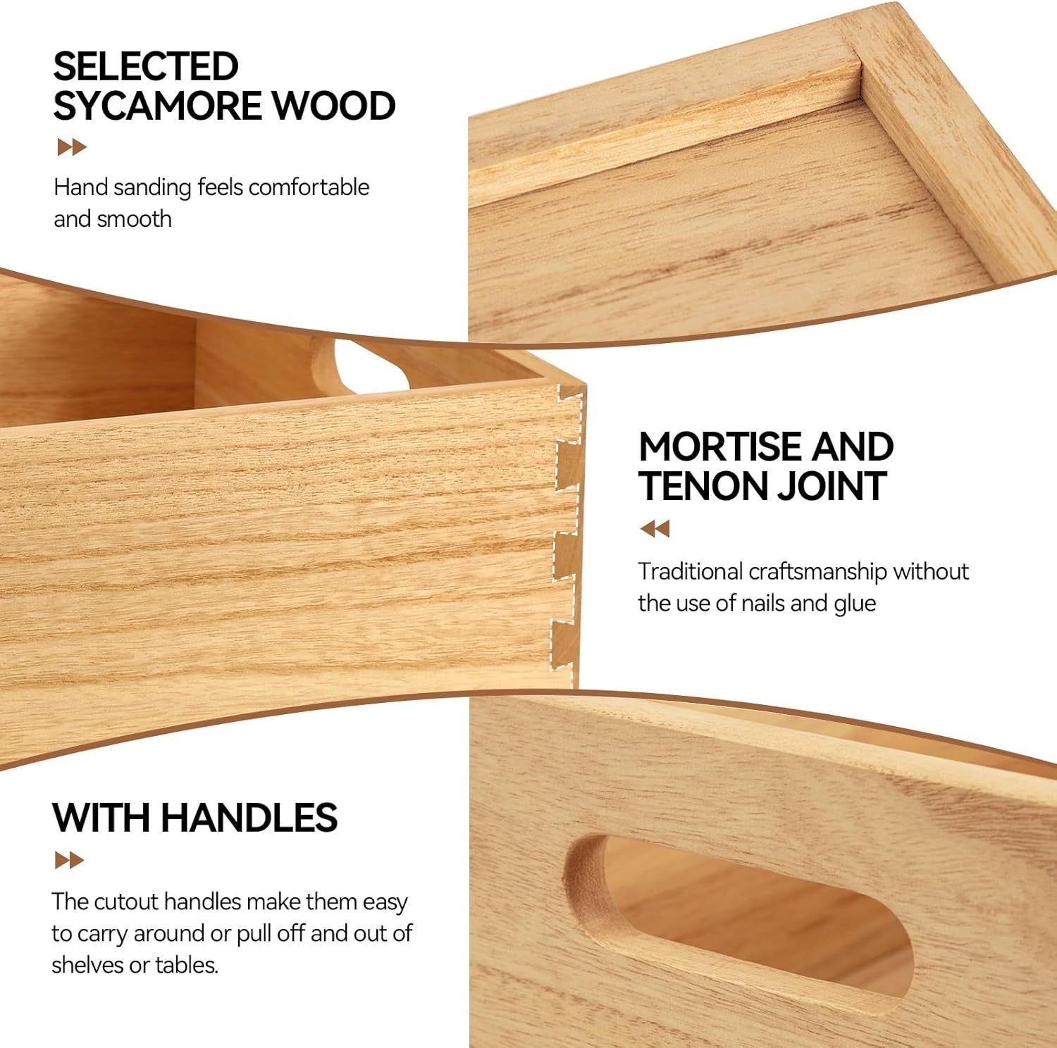 Set of 3 Nesting Wooden Crates with Handles 42.3x32x18.5cm Natural Organizer