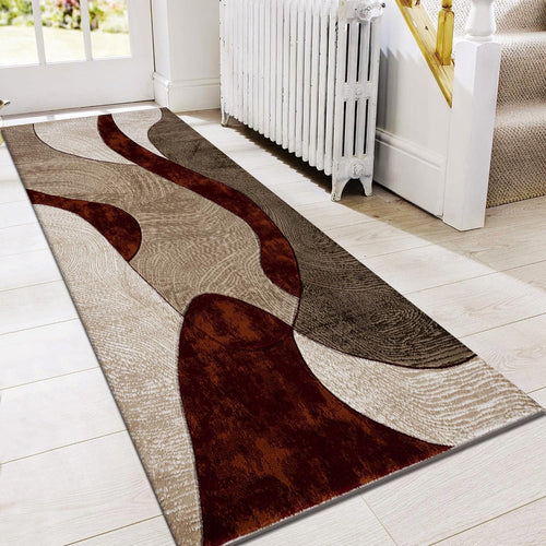 Rust Runner Rug 80x150cm Soft Thick Pile Anti Slip Abstract Hallway Carpet