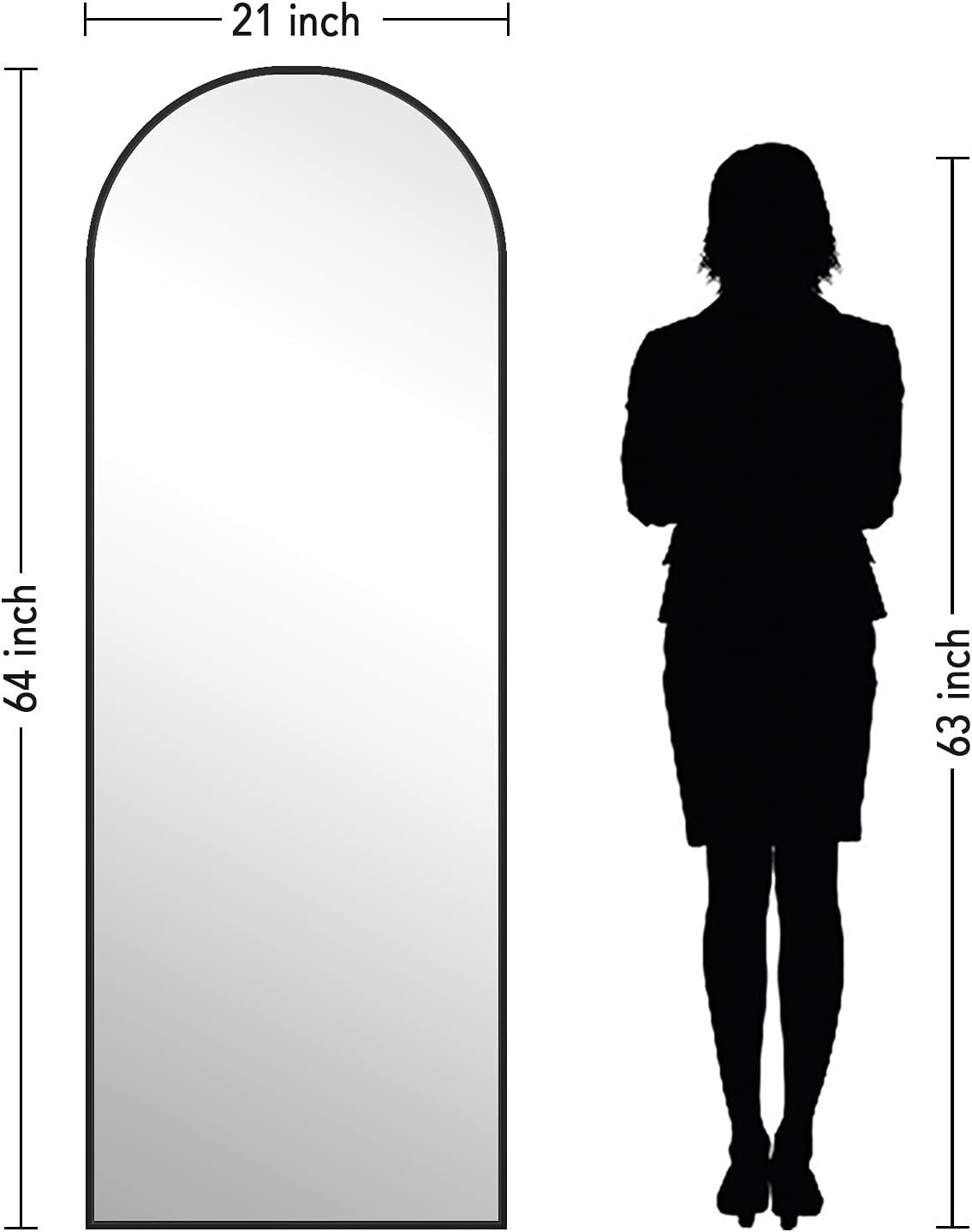 Large Arch Full Length Mirror 65"x22" Wall Leaning Modern Bedroom Decor
