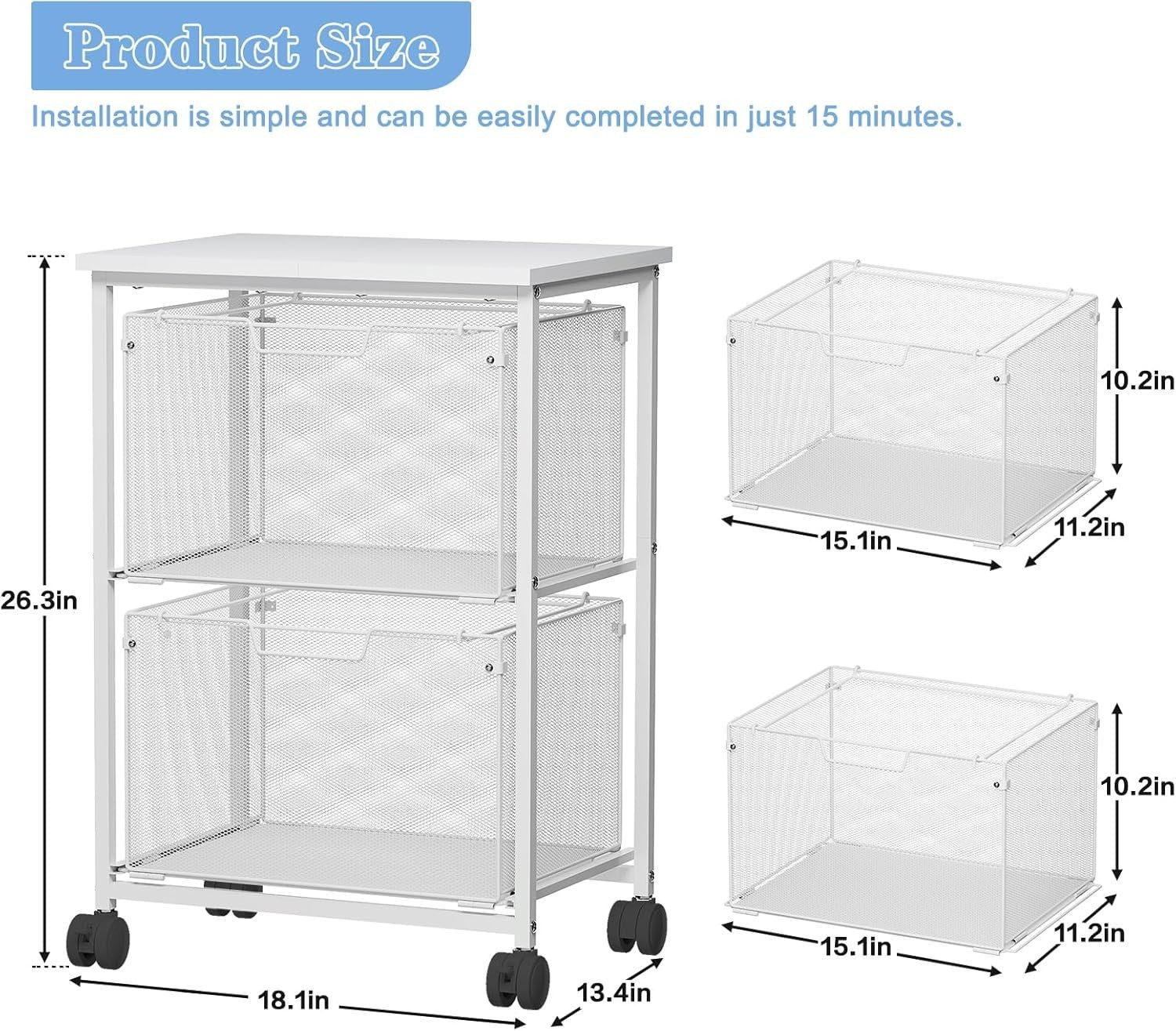 Letter Legal Rolling File Cabinet Cart 2 Drawer Mobile Storage White Storage