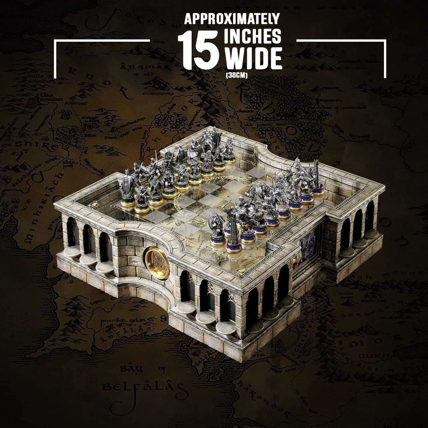 LOTR Collectible Chess Set – 32 Detailed Sculptures & Premium Display Board
