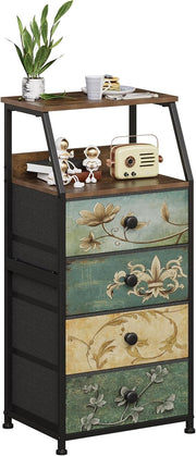 Vintage 4-Drawer Bedside Cabinet Chest with Shelves | Slim Storage Unit