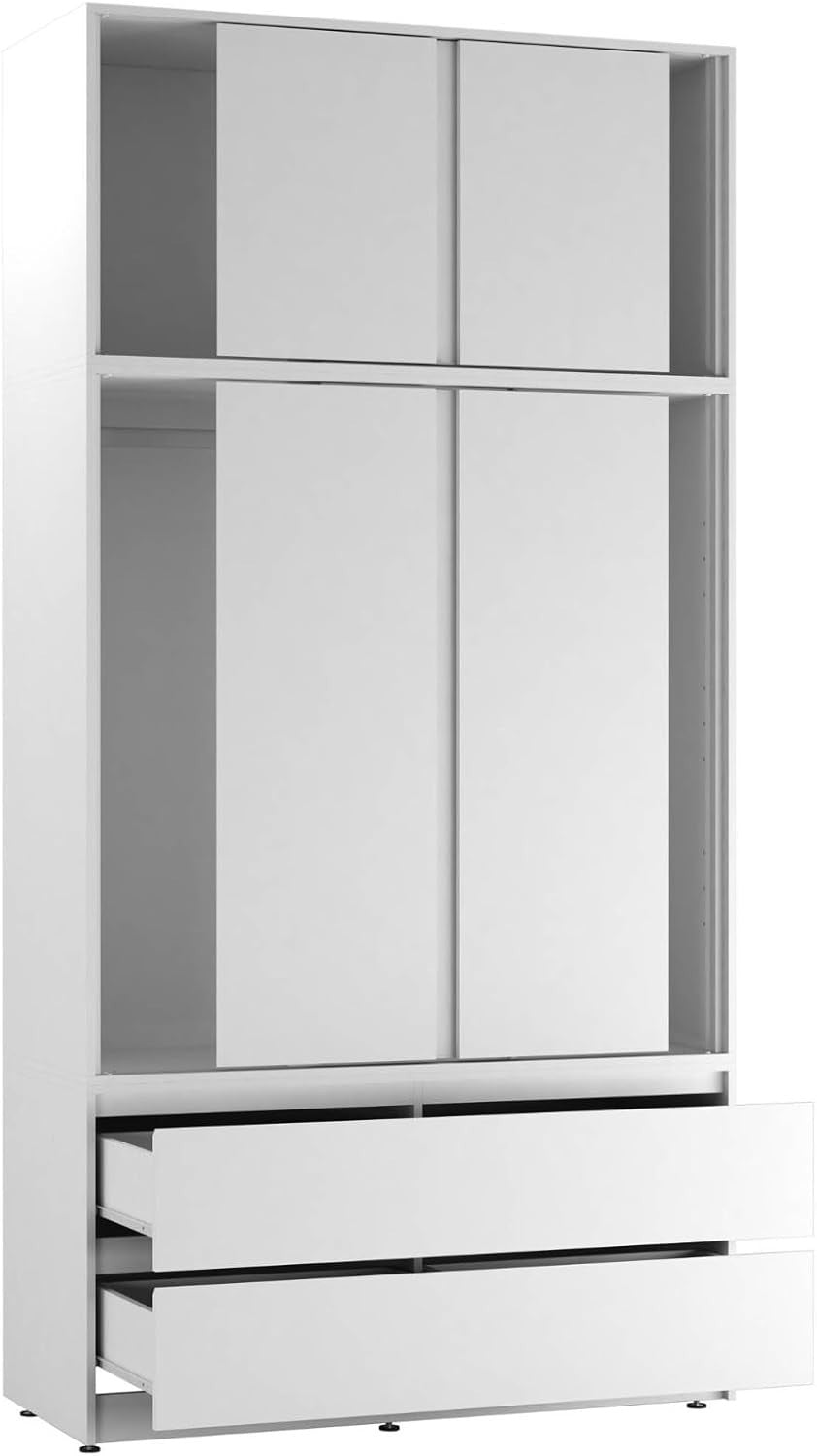 White Sliding Wardrobe 240cm 6 Doors 4 Drawers Bedroom Closet Storage Unit
