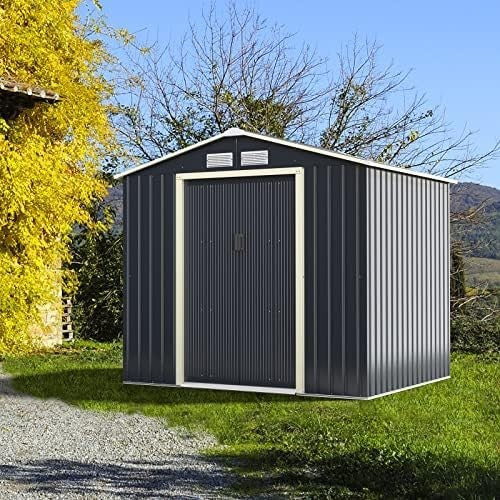 Metal Garden Shed Outdoor Storage 9x6FT Lockable Sloped Roof + Extension
