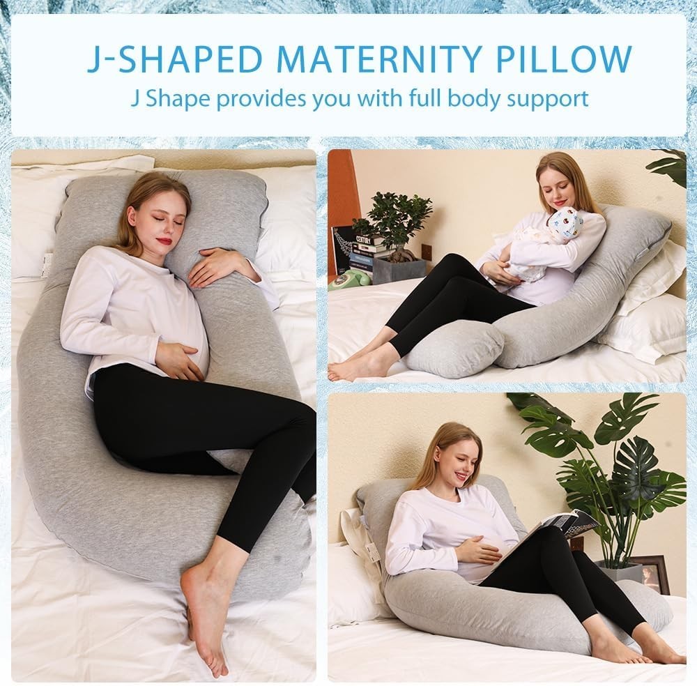 Cooling Pregnancy Pillow J Shape Full Body Maternity Support Removable Cover