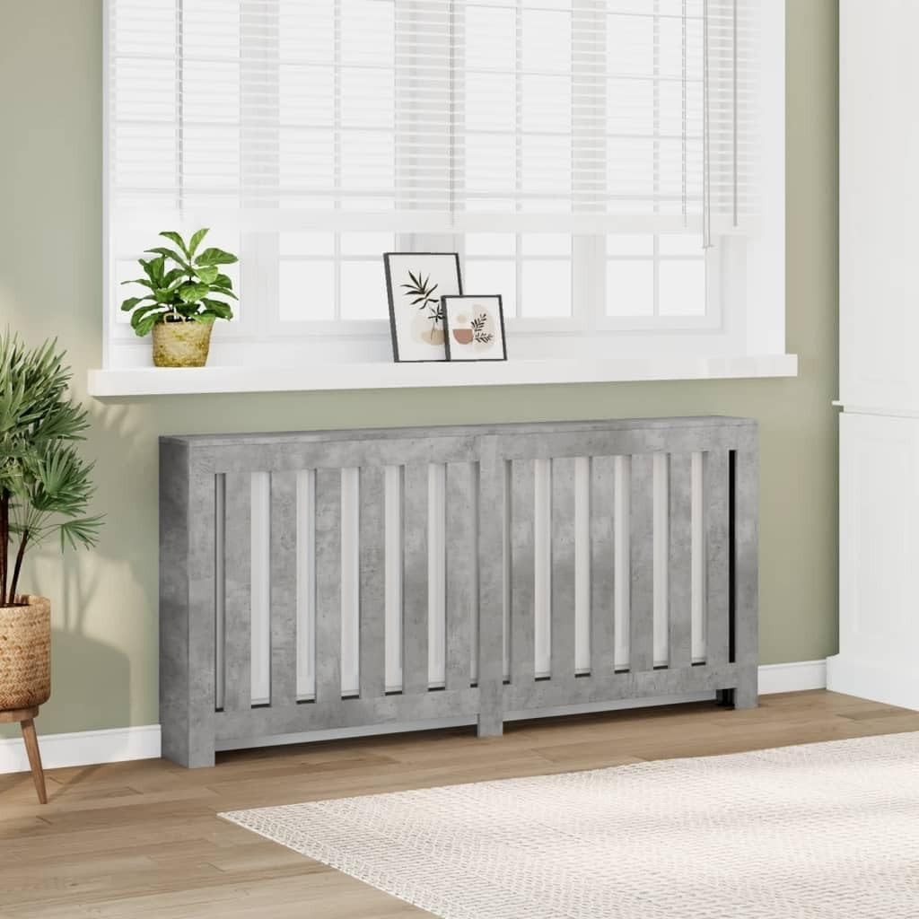 Concrete Grey Radiator Cover Cabinet 175x20x82cm | Modern Slatted Heater Cover