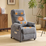 Electric Recliner Chair w/ Wheels Massage Heat High Back Footrest Fabric Grey