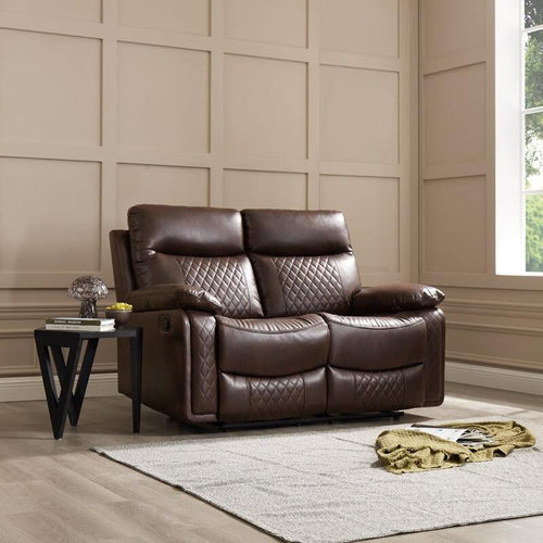 Brown Faux Leather 2 Seater Recliner Sofa Manual Padded Armchair UK